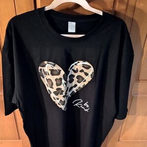 Black Leopard Heart Short Sleeve Tee